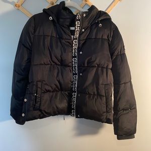 Guess bomber puffer jacket with guess pattern interior!